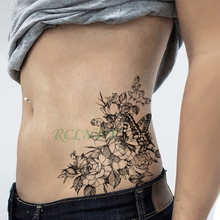 Водостойкая Временная тату-наклейка, роза, цветок, Бабочка, искусственная тату, флэш-тату, тату, большой размер, боди-арт для девочек, женщин, мужчин 2024 - купить недорого
