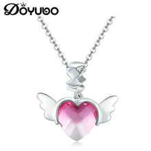 DOYUBO Authentic 925 Sterling Silver Heart Charms Necklace For Lady Real Silver DIY Cubic Pink Glass Heart Charms Chains AKK013 2024 - buy cheap
