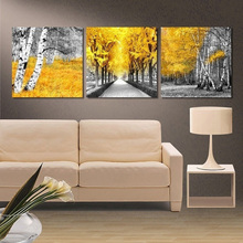 Quadros em tela modular sala de estar decoração casa quadro 3 peças amarelo madeiras quadros hd impressões folhas poster arte da parede 2024 - compre barato