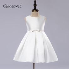 High Quality Mikado Plain Design Flower Girl Dress Baby Girl Dress 2019 Ball Gown Tiny Bow Sash Knee Length Baby Party Dress 2024 - buy cheap