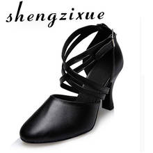 WUXIJIAO New Women's Genuine leather black Latin / Modern dance shoes Tango Party Wedding Square dance shoes heels 2024 - buy cheap