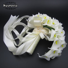 Kyunovia buquê de flores artificiais, em forma de lágrima, lírio branco, buquê longo de flores, buquê de casamento d73 2024 - compre barato