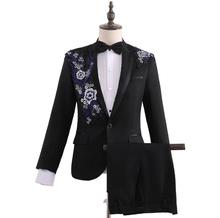 Black embroidered clothes men suits designs stage costumes for singers jacket men sequins blazer dance star style dress punk 2024 - buy cheap