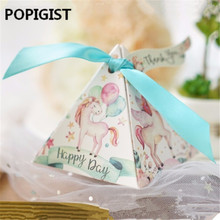 Cartoon Unicorn Candy Boxes Bomboniere Wedding gift box baby shower birthday Party candy package with ribbon card 2024 - buy cheap