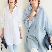 2021 mulheres sociais outono algodão e linho branco elegante blusas de manga cheia quimono camisas compridas blusas senhoras encabeça a431 2024 - compre barato