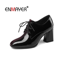 ENMAYER Women Ankle Boots Square Toe Female Thick High Heels Fashion Boots Big Size 33-43 Winter Leather Shoes Lace Up CR1605 2024 - buy cheap