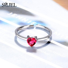 SMJEL-Anillo de cristal rojo con forma de corazón para mujer, sortija ajustable abierta, con diamantes de imitación, joyería de boda 2024 - compra barato