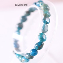 Frete grátis para as mulheres jóias trecho forma irregular natural contas de pedra ovo azul apatite pulseira 7.5 "1 pcs h1307 2024 - compre barato