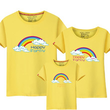 Camiseta estampa mãe e filha, camiseta casual curta com estampa de arco-íris para mãe e filha 2024 - compre barato