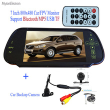Автомобильное Зеркало с монитором, Bluetooth, MP5, TF, USB, 800x480, 7-дюймовый экран + запасная парковочная Водонепроницаемая камера заднего вида, широкий угол обзора, PAL/NTSC 2024 - купить недорого