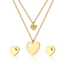 Conjunto de joias femininas elegantes e com corações, conjunto de joias em aço inoxidável com tom de ouro e colar 2024 - compre barato