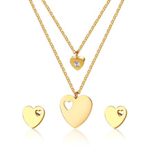 Elegant Heart Love Jewelry Sets for Women Gold Tone Stainless Steel Necklace and Earrings Female Jewelry Set 2024 - buy cheap