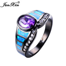 JUNXIN Elegant Female Purple Ring Fashion Blue Fire Opal Rings Black Gold Vintage Wedding Rings For Women Girlfriend Gifts 2024 - buy cheap