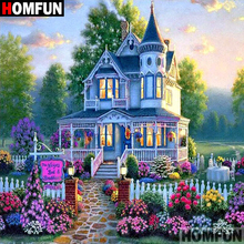 HOMFUN-pintura de diamante redondo/cuadrado completa, cuadro artesanal 5D, "Castillo de jardín", bordado 3D, punto de cruz 5D, decoración del hogar A07666 2024 - compra barato