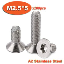 Tornillos de cabeza plana avellanada, tornillos de acero inoxidable Torx, DIN965 M2.5 x 5 A2, 200 Uds. 2024 - compra barato