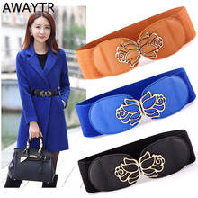 Awaytr Fashion Wide Women Belts Elastic Canvas PU Leather Cummerbund Metal Hook Waist Belt Waistband Designer Belts for Women 2024 - buy cheap