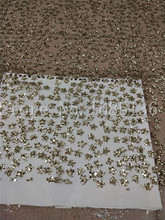 Gold color star  design glued glitter fashion H-1918 african glitter lace fabric for wedding shinny decoration 2024 - buy cheap