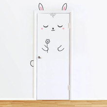 Animal bonito dos desenhos animados panda gato porta adesivo para crianças decoração do quarto decalques de parede decoração de casa adesivo de parede estilo europa 2024 - compre barato