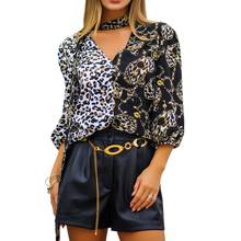 Женская новая шифоновая рубашка 2019 Весна Лето с v-образным вырезом модная популярная блузка с рукавом семь точек женская одежда рубашка 2024 - купить недорого