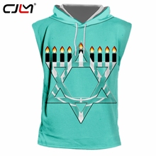 CJLM Man New Black White Stitching Hooded Tank Top 3D Printed Candle And Hexagonal Star Hanukkah Men's Clothing Chinese Style 2024 - buy cheap