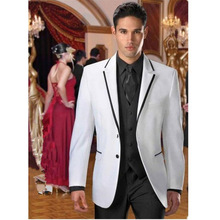 Dos botones blanco novio esmoquin muesca solapa padrino hombres boda trajes de graduación (chaqueta + Pantalones + chaleco + corbata) NO: 227 2024 - compra barato