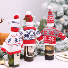 Vino suéter botella cubierta de la botella de vino de la Navidad muñeco de nieve Santa Claus decoración de Navidad tapa de la botella decoración de Navidad 2024 - compra barato