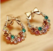 Punk 2018 New Women's Fashion Imitation Crystal Colorful Rhinestone Bow Ms Earrings Vintage Jewelry Cheap Marketing Gifts 2024 - buy cheap