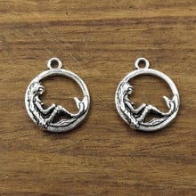 10pcs Mermaid Disc Charms  16mm Tibetan Silver Plated Pendants Antique Jewelry Making DIY Handmade Craft 2024 - buy cheap