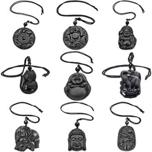 TUMBEELLUWA-Colgante obsidiana negra suerte sanadora amuleto collar cordón ajustable para hombre y mujer 2024 - compra barato