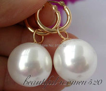 Wholesale  >>16mm round white south sea shell pearl earring 2024 - buy cheap