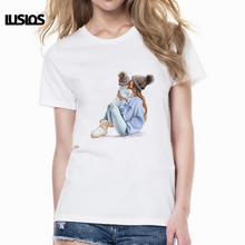 Женская футболка с надписью «LUS LOS Mother's Love», летняя футболка с принтом «Super Mama», белая Повседневная модная футболка в Корейском стиле с героями мультфильмов 2024 - купить недорого