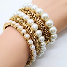 Pulseira feminina com contas de pérola, corrente de cristal strass feminina, multicamadas, bracelete vintage para casamento 2024 - compre barato