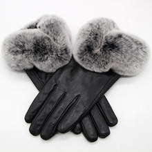 JKP New Ladies Gloves Wrist Wool Lining Fashion Leather Sheepskin Gloves Female Models Driving Rabbit Fur Warm Gloves ST-13 2024 - buy cheap