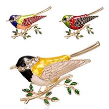 Moda colorido esmalte pássaro ramo pino strass incrustado jóias para mulher ternos banquete broche 2024 - compre barato