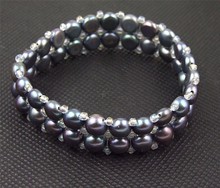 Pulsera de perlas de agua dulce cultivadas para mujer, joyería perfecta, color negro, forma plana, 2 filas 2024 - compra barato