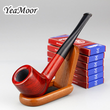 New Straight Smoking Pipe 9mm Filter Red Sandal Wood Pipe 60 pcs Activated Carbon Filter Best Tobacco Pipe Wooden Stand 2024 - buy cheap