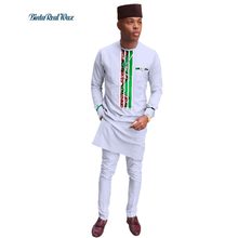 Novas roupas masculinas de top e calça compridas estampadas com cera africana, conjunto de 2 peças com calças para homens, roupas estilo africano tradicional wy3289 2024 - compre barato