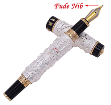 Jinhao Vintage Silver Fountain Pen Double Dragon Calligraphy Fude Nib Full Metal Carving Embossing Heavy Gift Pen Collection 2024 - buy cheap
