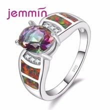 Fine Juxury Rainbow Fire Opal Ring For Women Engagement S925 Sterling Sliver 6 Micro Clear   White Crystal Bijoux With Bi 2024 - buy cheap