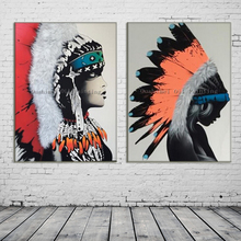 Hand Painted Modern Indians Picture on Canvas Wall Art Character Painting Hang Paintings Abstract Feather Hat Oil Painting 2024 - buy cheap