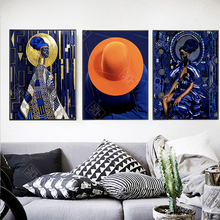 Splspl abstrato azul mulher posters impressão em tela moderno moda arte da parede imagem para sala de estar decoração casa sem moldura 2024 - compre barato