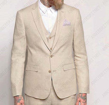 ANNIEBRITNEY 2019 Summer Beige Linen Suit Men Set Casual Slim Fit Tuxedo Custom Made Groom Wedding Suits Blazer Terno Masuclino 2024 - buy cheap