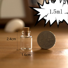 Mini garrafa de vidro com cortiça 1.5ml, frasco de vidro, garrafa de vidro de pederneira com 1.5cc, pequena garrafa de óleo essencial atacado 2024 - compre barato