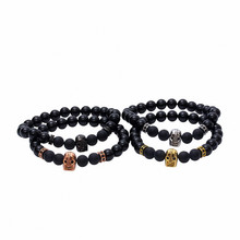 1PCS-10PCS Men Strand Bracelets Punk Jewelry Metal Skull Skeleton Name Charm Black 8mm Matte Natural Beads Beaded Bracelets Gift 2024 - buy cheap