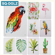 [SQ-DGLZ] Nordic Parrot/Flamingos/Plant Metal Sign Bar Wall Decor Vintage Metal Crafts Home Decor Painting Plaques Art Poster 2024 - buy cheap