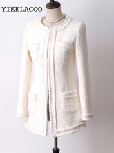 Jaqueta longa de lã branca tweed, casaco social feminino slim para primavera/outono 2020 2024 - compre barato