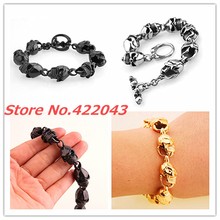 Newest Punk Skeleton Boy's Cool 22cm Bracelet Stainless Steel Skull Heads Bangles for Mens Party Jewelry Silver Gold Black color 2024 - buy cheap