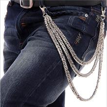 Модный 3-слойный мужской кошелек с металлическим брелком, ремень с цепочкой, трехслойный пояс, сверхпрочный панк-крюк, серебристые брюки штаны с цепочкой 2024 - купить недорого