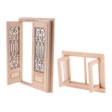Wooden Miniature Burlywood Hollow Screen Double Door Window Set 1/12 Dollhouse DIY Decoration 2024 - buy cheap