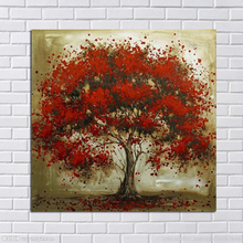 Pintura al óleo hecha a mano sobre lienzo, pintura al óleo de árbol de flores rojas, lienzo moderno abstracto, decoración para sala de estar 2024 - compra barato